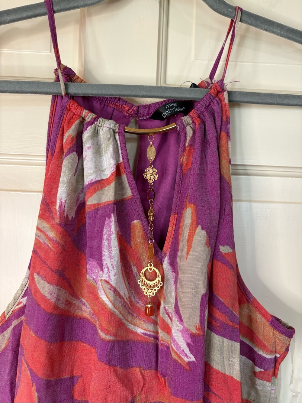 Mlle Gabrielle Maxi Dress Size XL High Low Sleeveless Keyhole Pink Floral New - Picture 9 of 15
